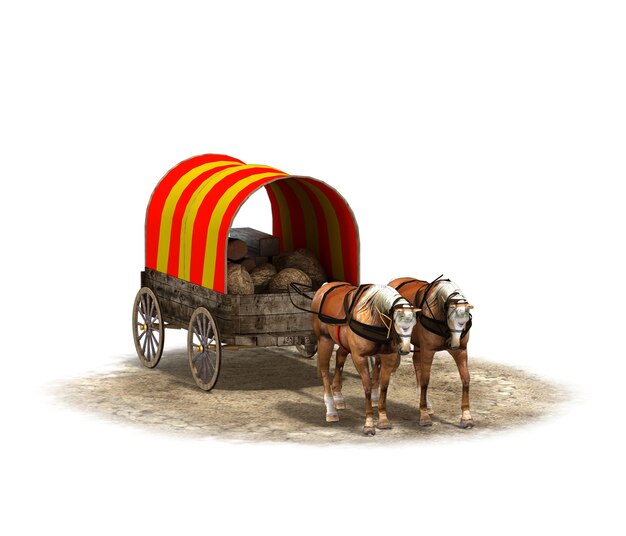 wagen kolonisten paard wagen 3D-rendering 3D illustratie