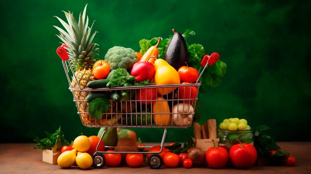 Wagen met groenten en fruit Selectieve focus