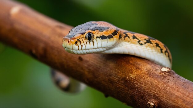 Wagleri viper snake closeup head on branch beautiful color wagleri snake