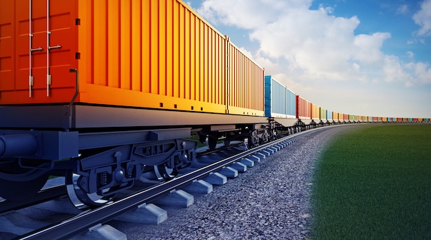Photo wagon of freight train with containers
