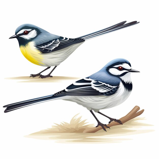 wagtails 2d cartoon illustraton on white background high