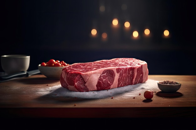 Wagyu Raw Meat realistic cinematic lighting Generative AI