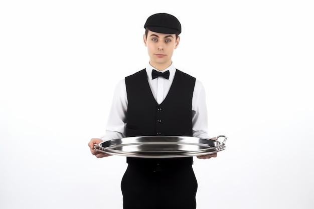 Photo waiter empty tray generate ai