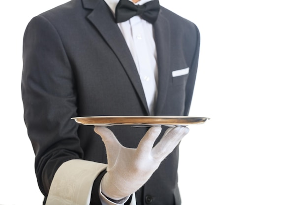 Photo waiter holding a tray