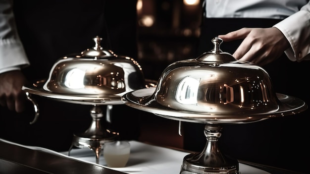 A waiter serving food in a restaurant