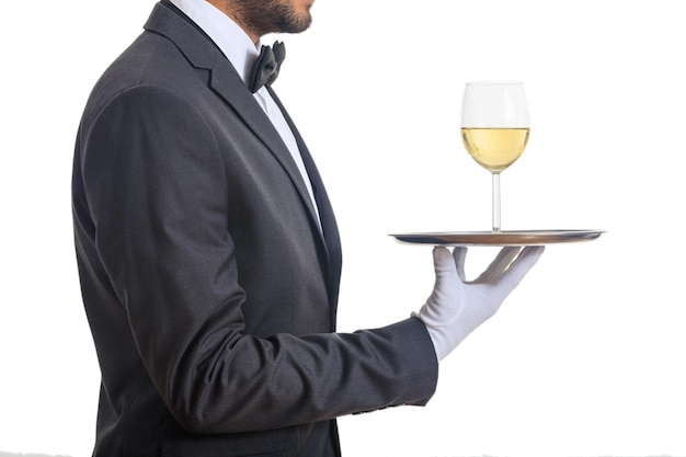 Waiter serving wine on a tray