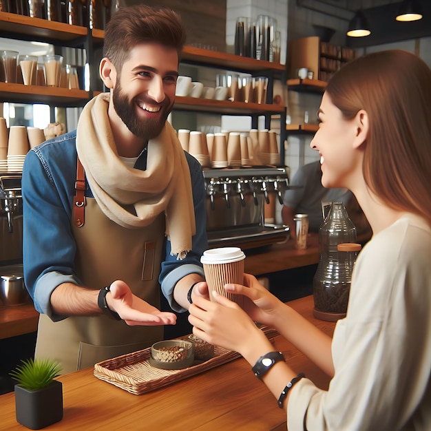 waiter and waitress serve coffee