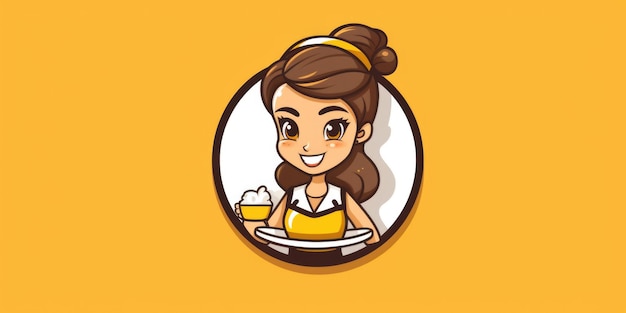 WaiterWaitress mascot for a company logo line art Generative AI