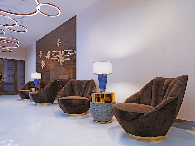 Waiting area in a five star hotel with luxurious large recliner. 3d rendering