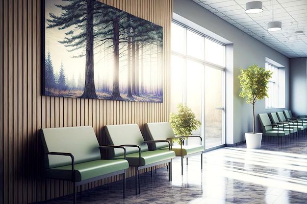 Waiting area for visitors and patients in modern hospital reception