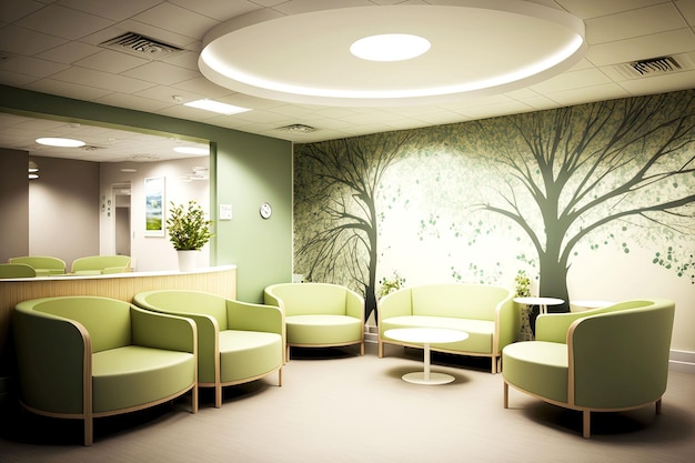 Waiting area for visitors and patients in modern hospital reception