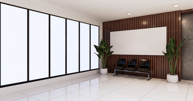 Интерьер зала ожидания на дизайн офиса. 3D визуализация