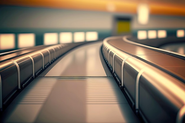 Waiting room with benches in airport baggage claim area