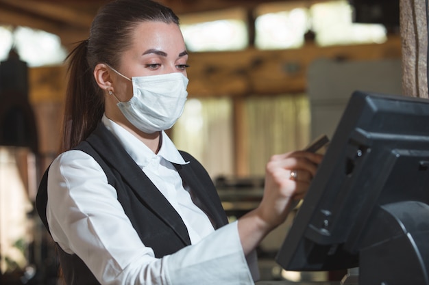 Waitress registering an order