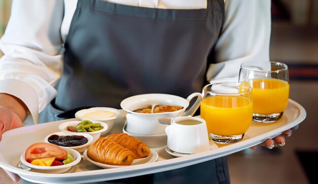 Waitress serving breakfast at a hotel or restaurant