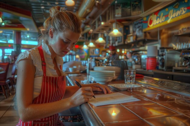 Photo waitress writing down the order