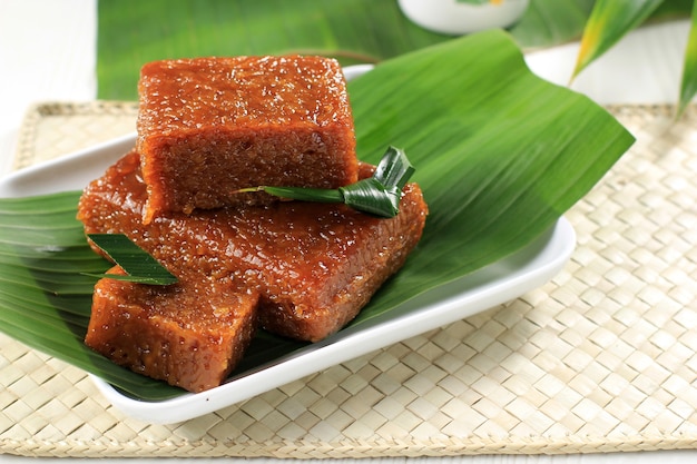 Wajik or Wajit Ngora is Traditional Indonesian Snack Made with Steamed Sticky Glutinous Rice Cooked in Palm Sugar, Coconut Milk, and Pandan Leaves. Popular in Javanese and Sundanese Food. COpy Space