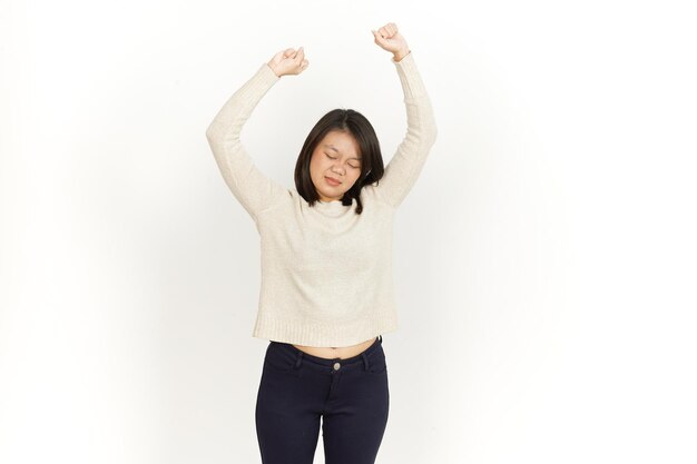 Wake Up Stretch of Beautiful Asian Woman Isolated On White Background