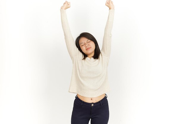 Wake Up Stretch of Beautiful Asian Woman Isolated On White Background