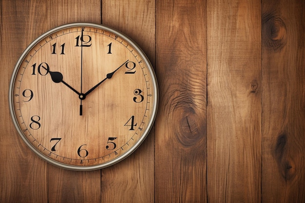 Foto un'ora di sveglia alle sei sull'orologio sullo sfondo bianco del pavimento in legno