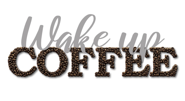 Wakker worden koffie typografie offerte koffieboon ontwerp belettering offerte 3D-rendering