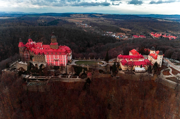 Walbrzych Poland January 29 2020 Ksiaz Castle located in a forest on a hill in the Walbrzych area