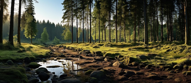 Wald Panorama mit Sonnenstrahlen