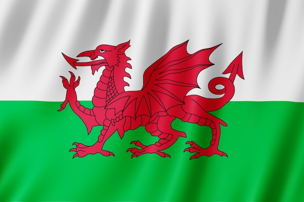 Wales flag waving in the wind.