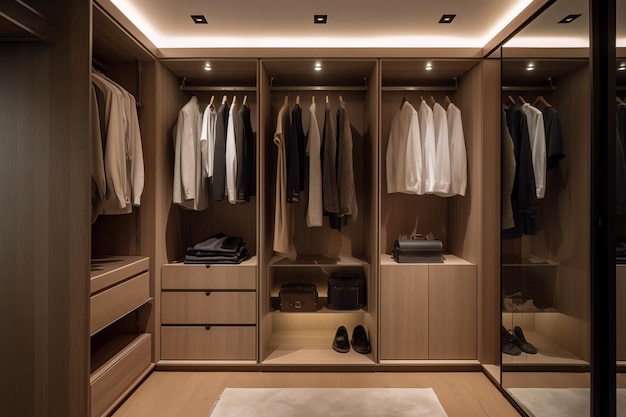 A walk in closet with a white rug and a white rug.