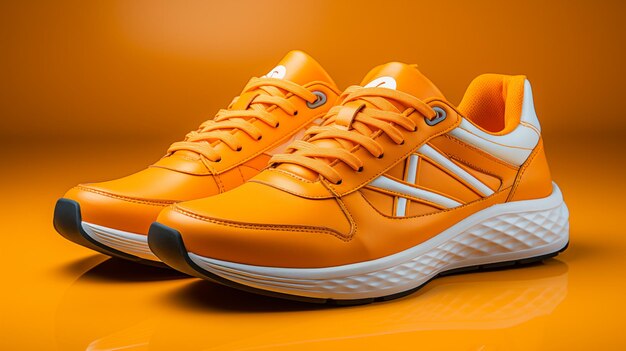 Photo walk modern unisex footwear sneakers isolated on orange background