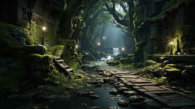 Walk on the mossy path of ancient forest village