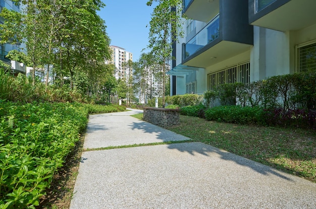 walk way of modern residential buildings, Facade of new low-energy houses