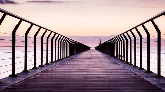 Walkaway on the seashore at dusk