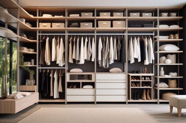 Photo walkin wardrobe closet dressing romm in large modern house