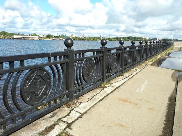 Walking areas and decoration of the Northern Dvina embankment. City of Arkhangelsk, Russia.