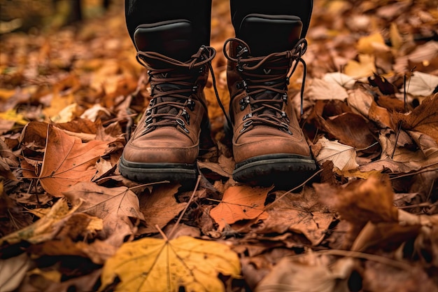 Walking Among Autumn Leaves Boots Closeup