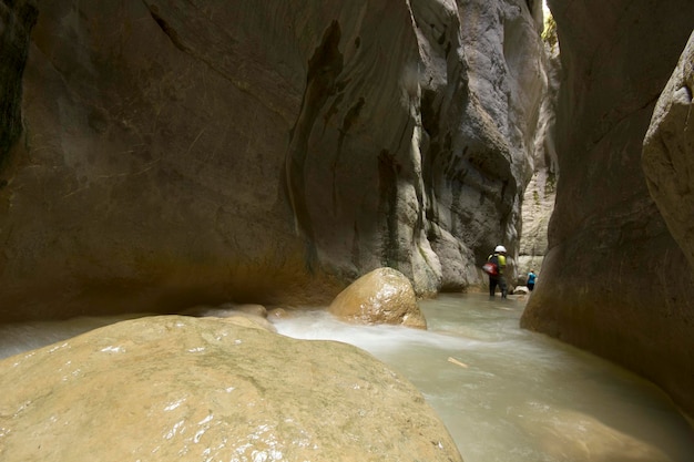 Walking in the canyon Adventure and hiking concept