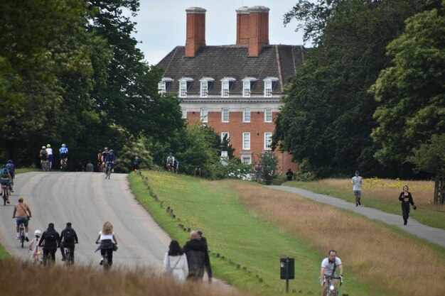 Walking and cycling in the park