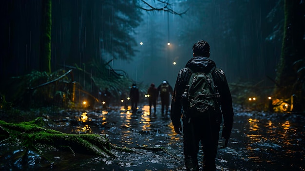 Foto camminare in una foresta piovosa