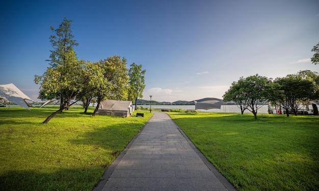 A walking path in a nice city park