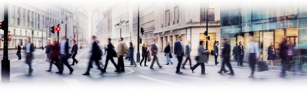 Photo walking people blur lots of people walk in the city of london wide panoramic view of people crossing the road