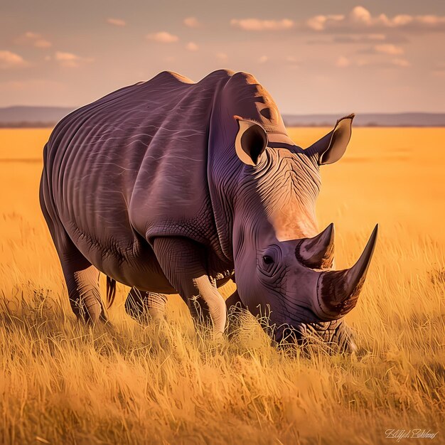 Walking Rhino in Natural Environment
