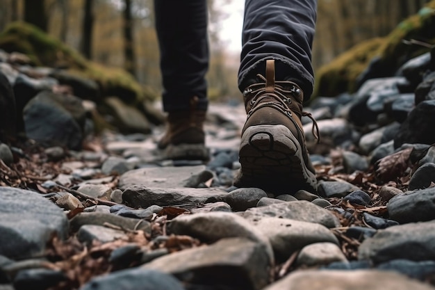 Walking on Rocks Close Up of Feet AI