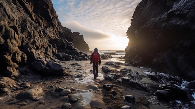 walking on a rocky path near the ocean