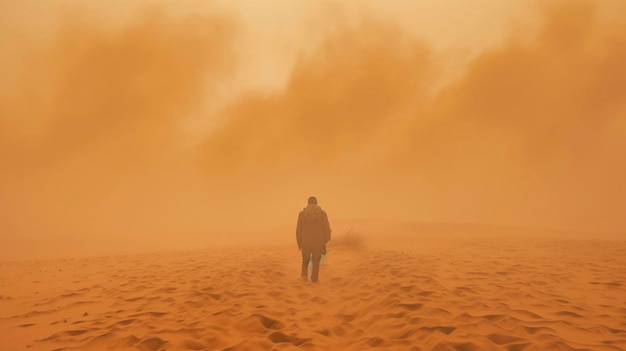 모래 폭풍 속에서 걷기 생성 AI