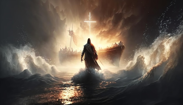 Прогулка по Галилейскому морю Иисус Христос Генеративный ИИ