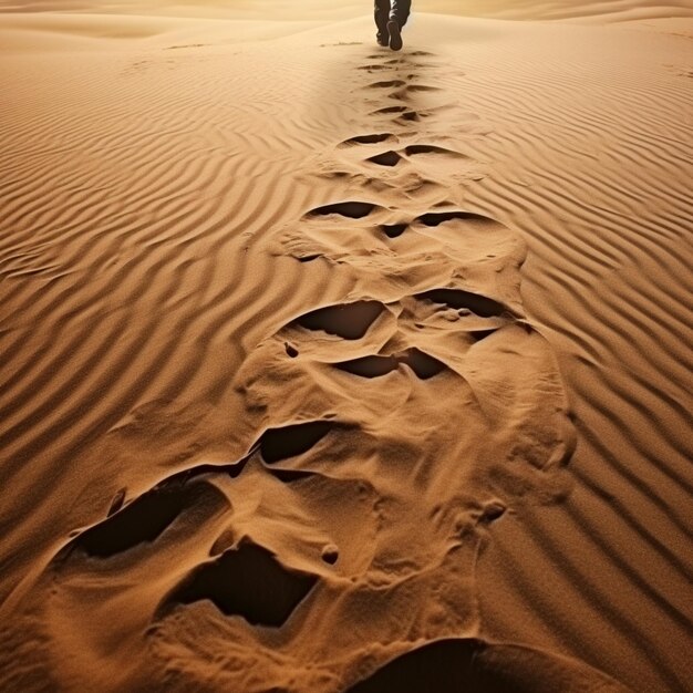 Walking in Solitude with Shoe Imprints on Sand