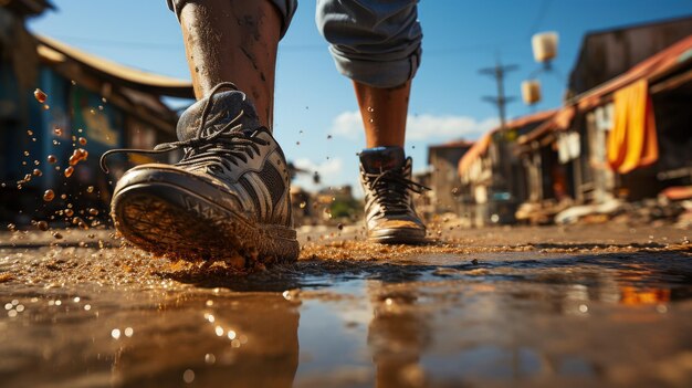 Foto camminando per strada concentrati sulle gambe