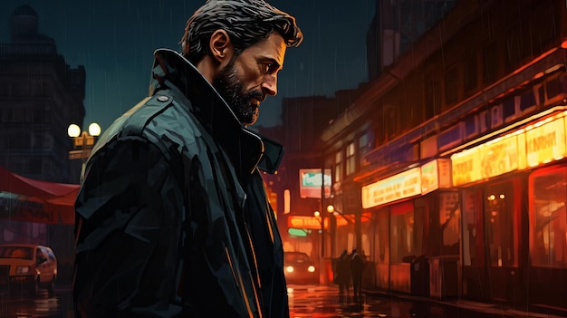 Walking Tales A Cinematic Journey Through Hugh Jackman's Abstract Graphic Novel Art in Moody Street