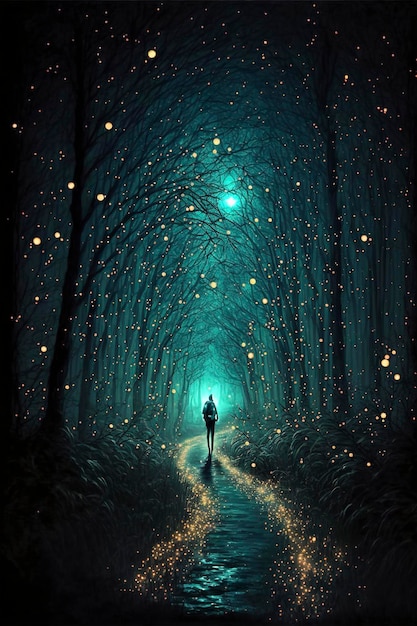 写真 森のホタルを歩く。月の星